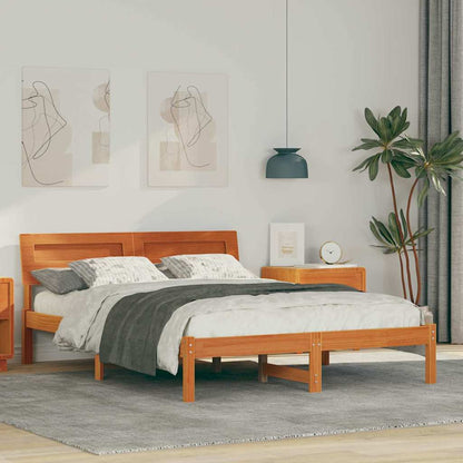 Bed Frame with Headboard Solid Pine Wood Length 200 cm Wax Brown 120 cm