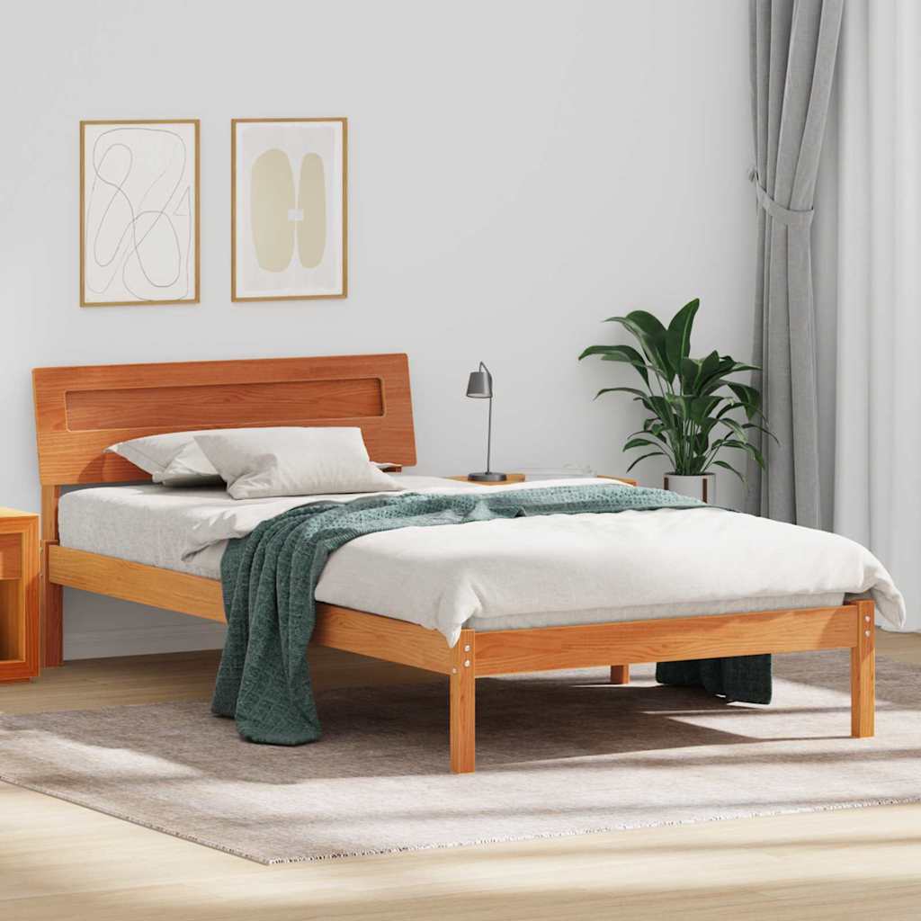 Bed Frame with Headboard Solid Pine Wood Length 200 cm Wax Brown 100 cm