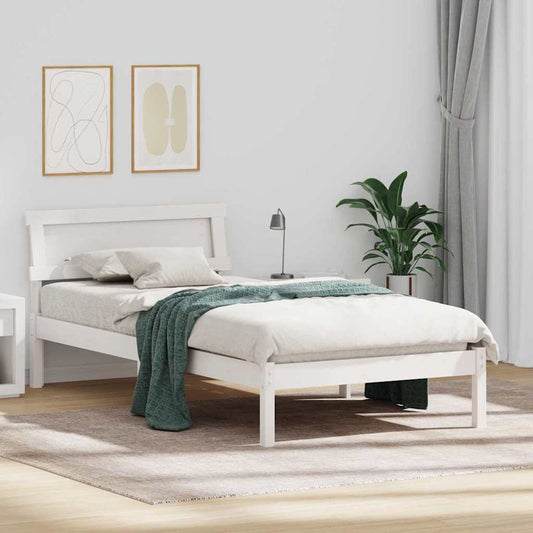 Bed Frame with Headboard Solid Pine Wood Length 200 cm White 90 cm
