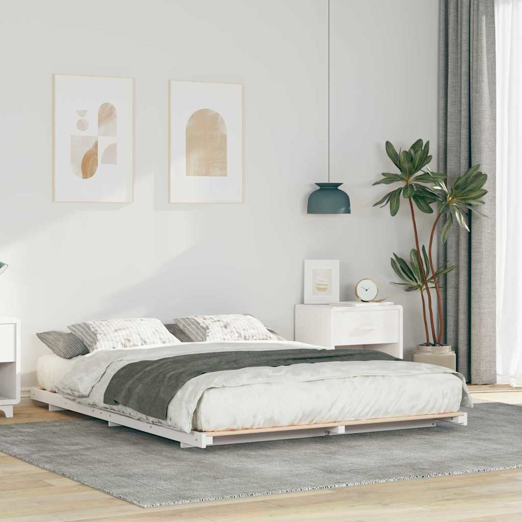 Bed Frame Solid Pine Wood White Length 200 cm 150 cm
