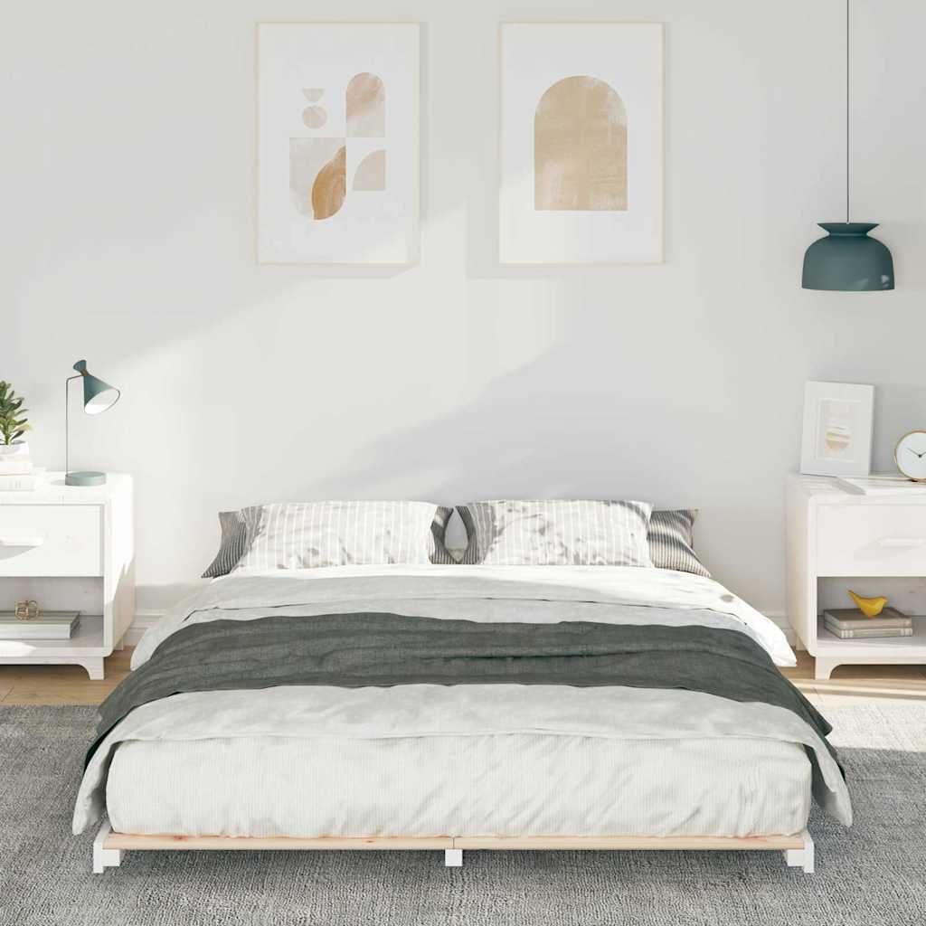 Bed Frame Solid Pine Wood White Length 200 cm 150 cm