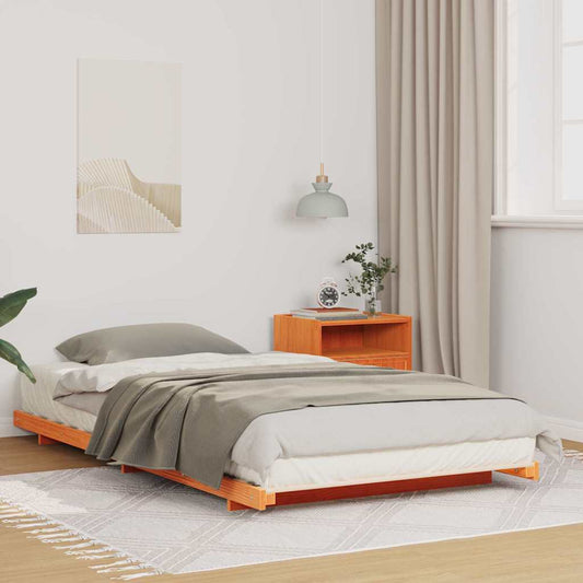 Bed Frame Solid Pine Wood Wax Brown Length 200 cm 100 cm
