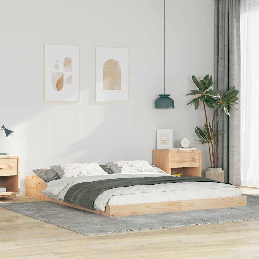 Bed Frame Brown Solid Pine Wood Natural Length 200 cm 150 cm