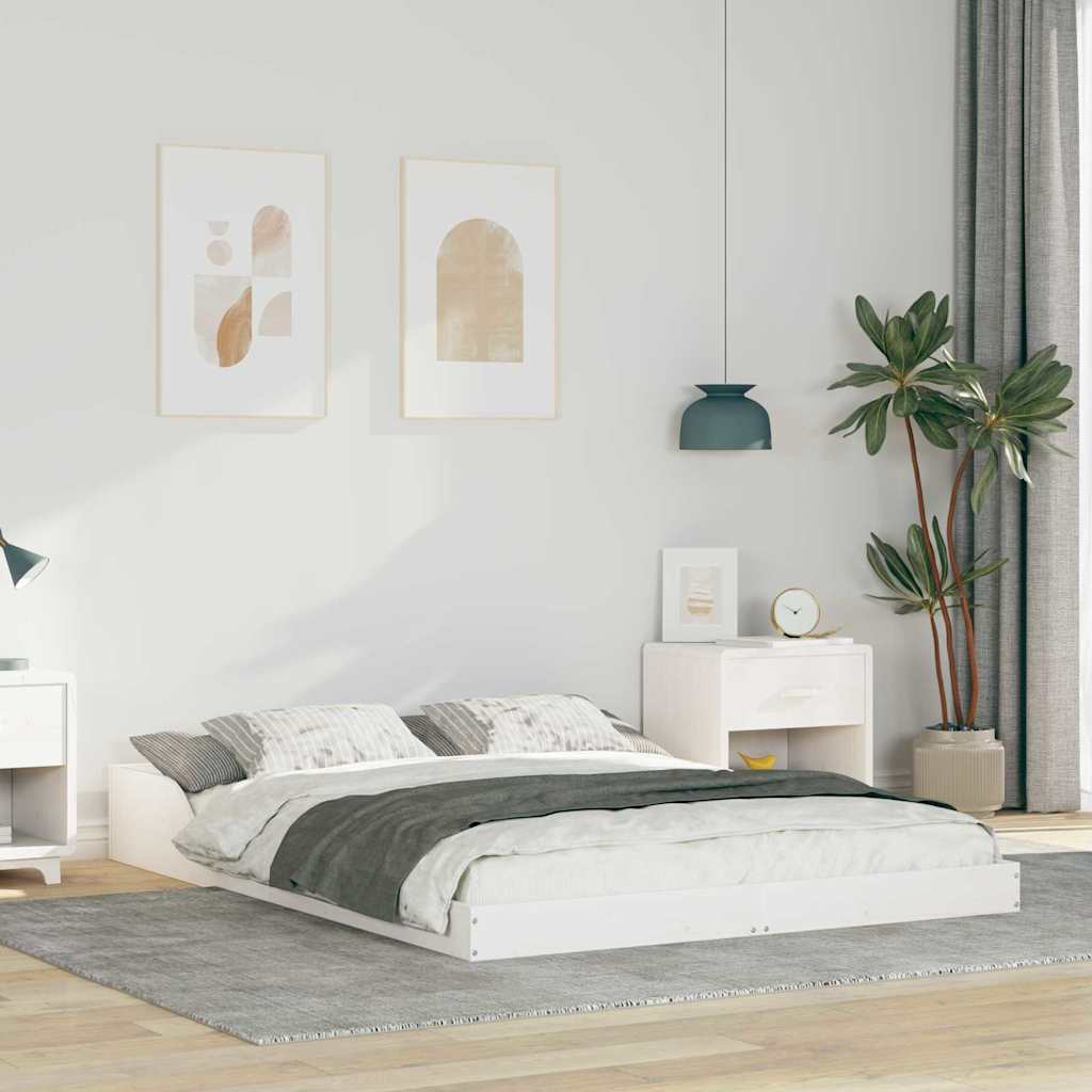 Bed Frame Solid Pine Wood White Length 190 cm 135 cm