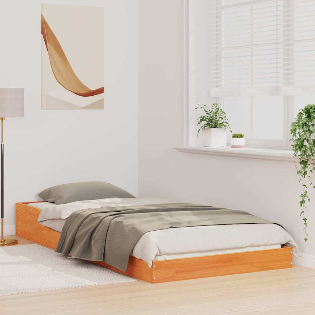 Bed Frame Solid Pine Wood Wax Brown Length 200 cm 80 cm