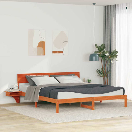 vidaXL Bed Frame with Headboard Wax Brown 180 x 200 cm Solid Pine Wood 1