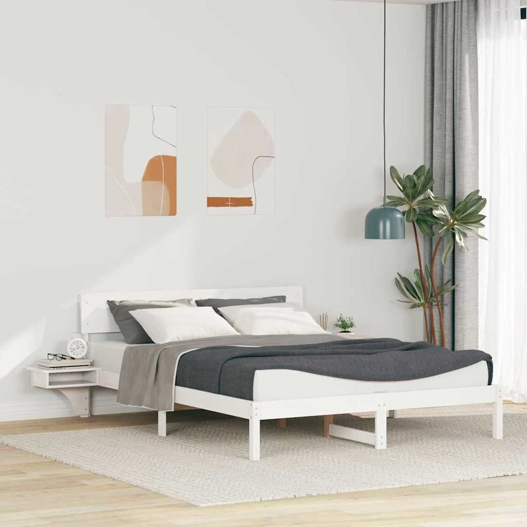 vidaXL Bed Frame with Headboard Solid Pine Wood Length 200 cm White