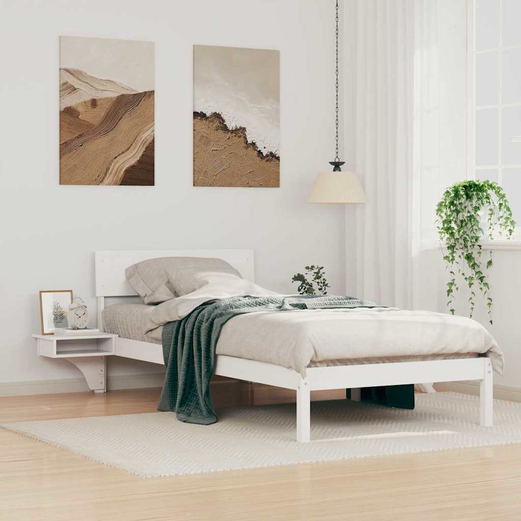 vidaXL Bed Frame with Headboard Solid Pine Wood Length 200 cm White