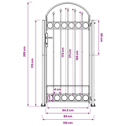vidaXL Fence Post ASSEN 200 x 88 x 14 cm Steel Grey Lockable 4