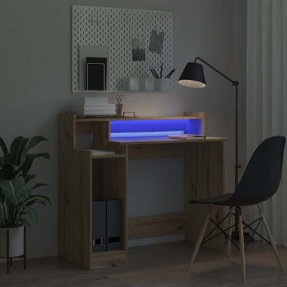 Desk with LED Lights 97x45x90 cm Engineered Wood Artisan oak
