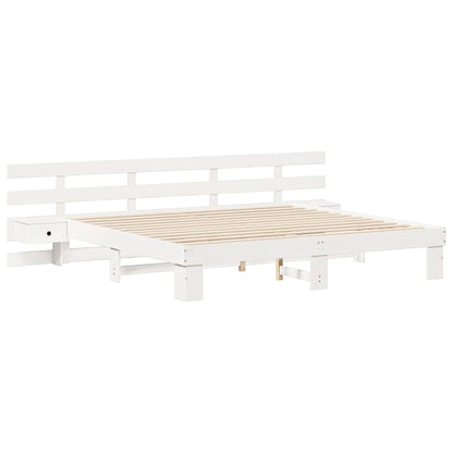 vidaXL Bed Frame with Headboard White 200 x 200 cm Solid Pine Wood 4