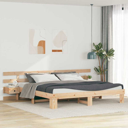 Bed Frame with Headboard Brown Solid Pine Wood Length 200 cm Natural 180 cm