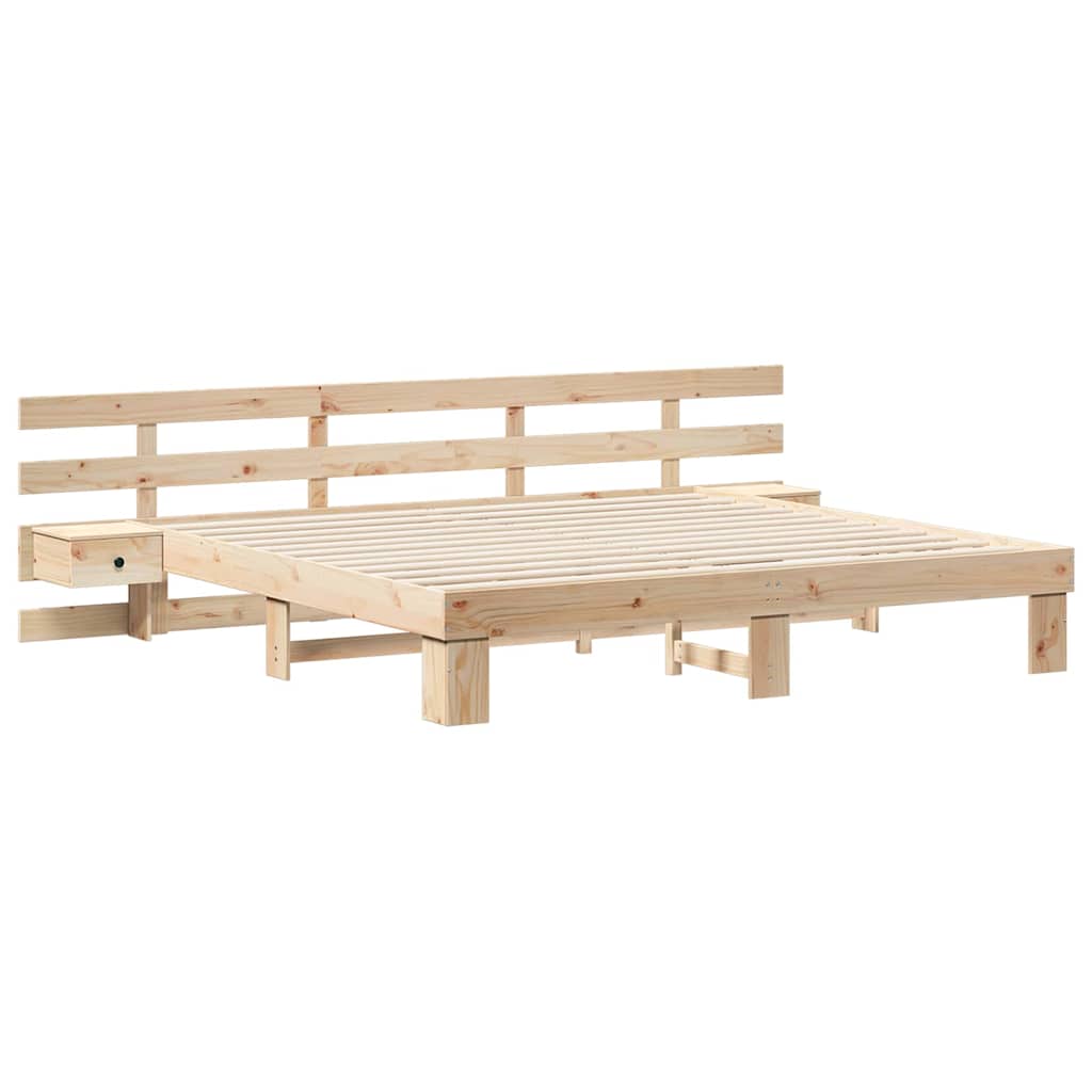 Bed Frame with Headboard Brown Solid Pine Wood Length 200 cm Natural 180 cm
