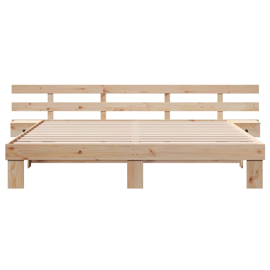 Bed Frame with Headboard Brown Solid Pine Wood Length 200 cm Natural 180 cm