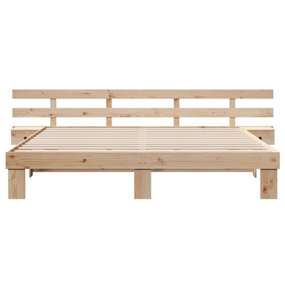Bed Frame with Headboard Brown Solid Pine Wood Length 200 cm Natural 180 cm