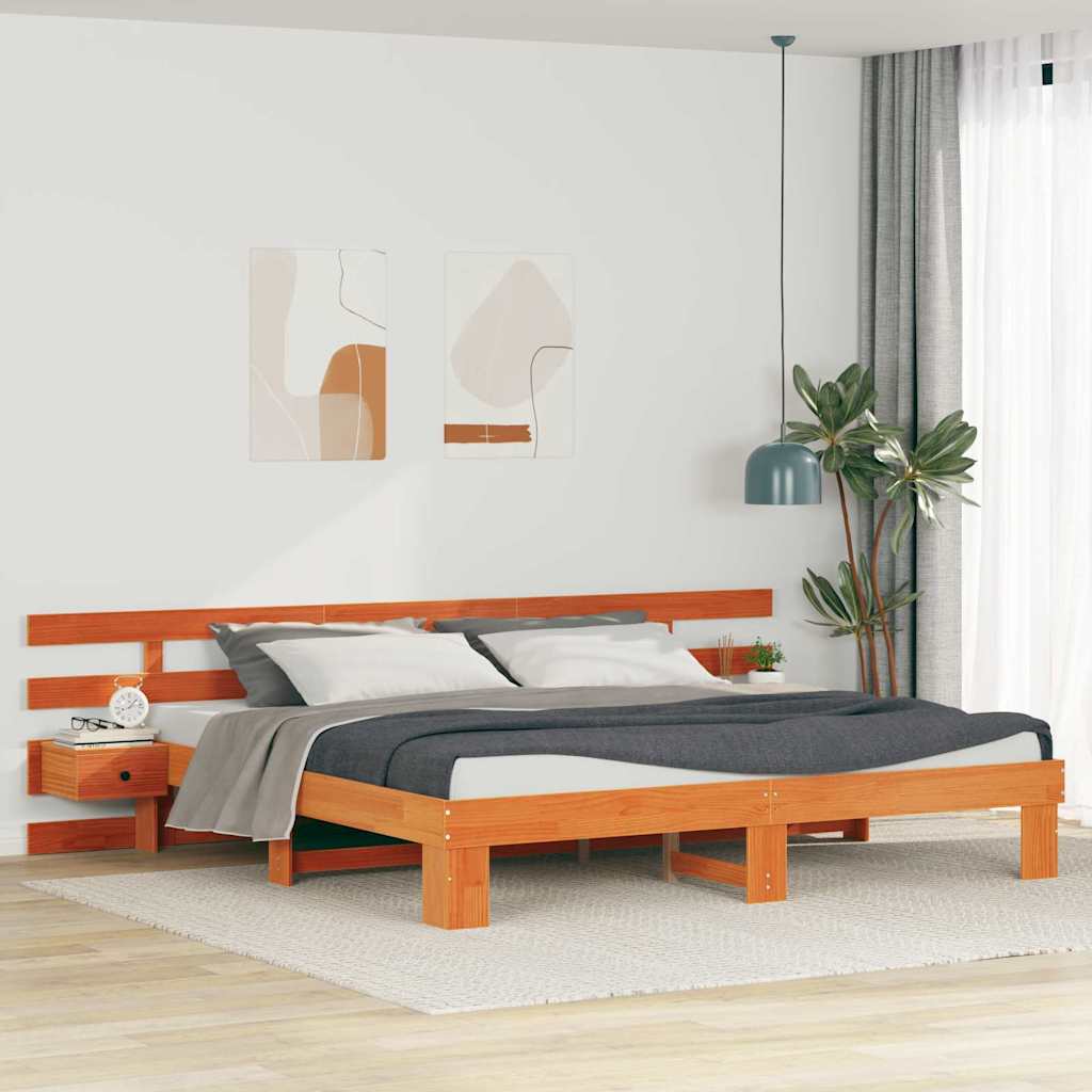 vidaXL Bed Frame with Headboard Brown 180 x 200 cm Solid Pine Wood 1