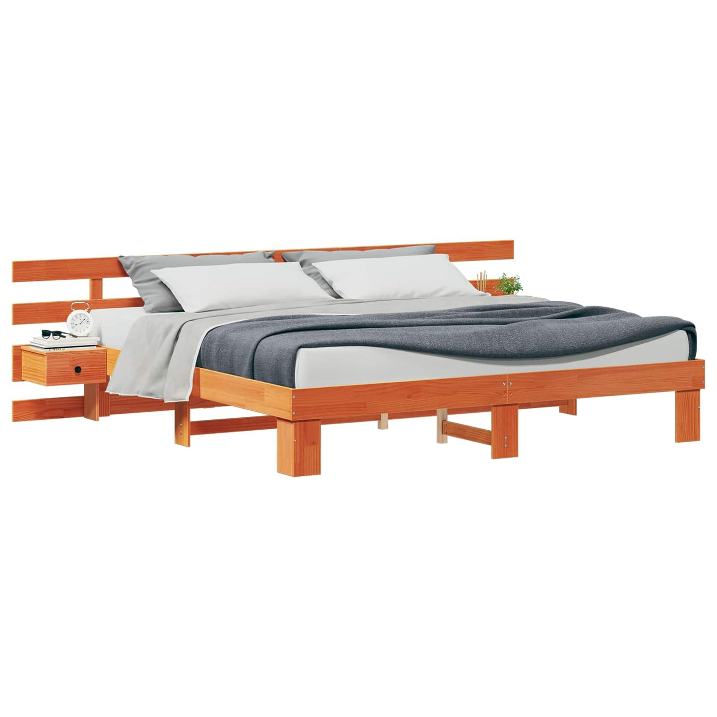 vidaXL Bed Frame with Headboard Brown 180 x 200 cm Solid Pine Wood 2