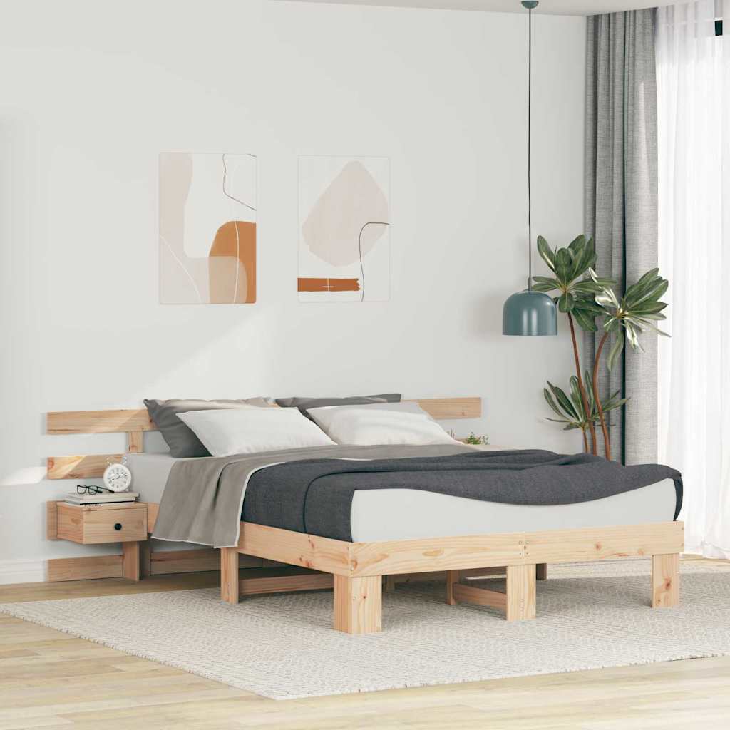 Bed Frame with Headboard Brown Solid Pine Wood Length 200 cm Natural 160 cm