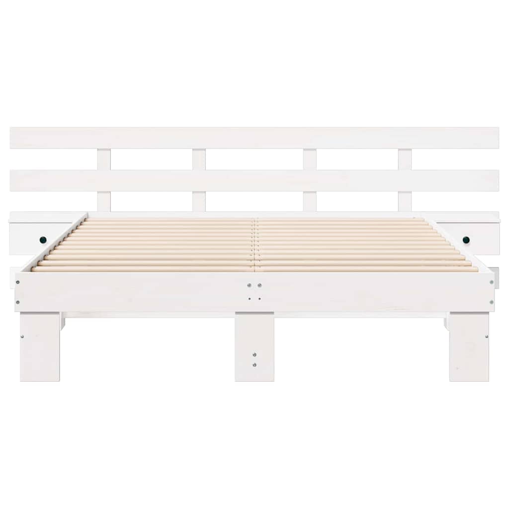vidaXL Bed Frame with Headboard White 160 x 200 cm Solid Pine Wood 5