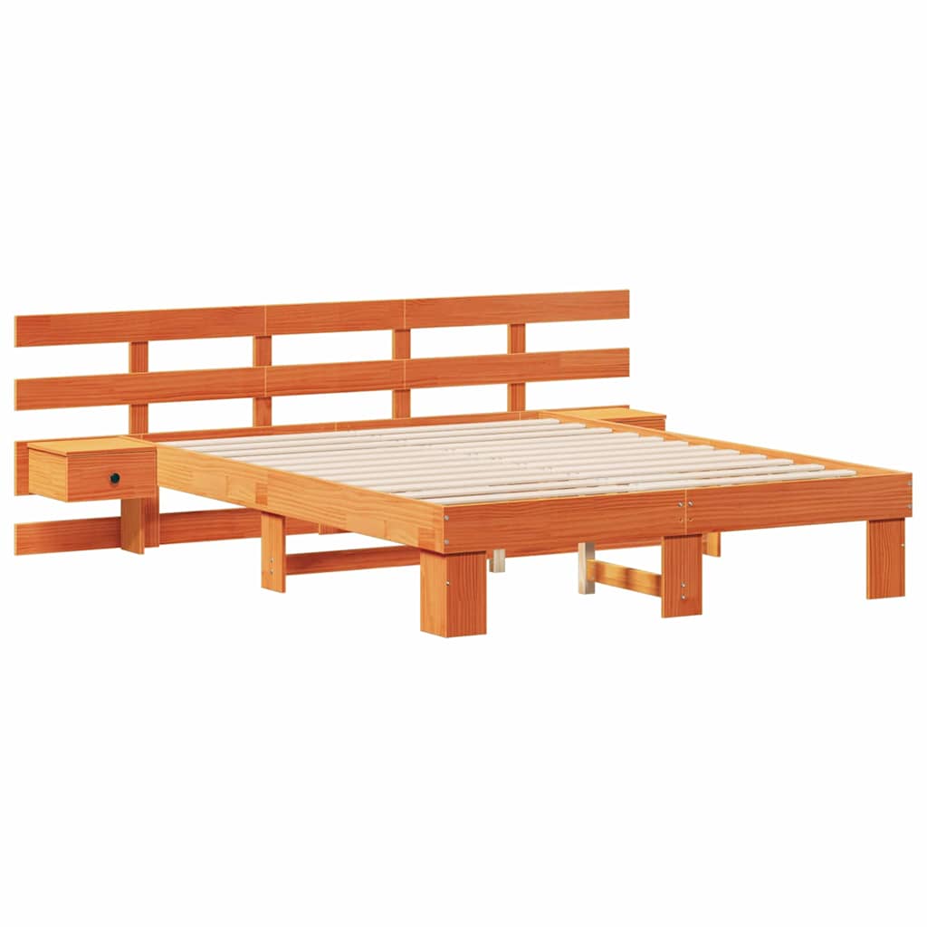 vidaXL Bed Frame with Headboard Brown 160 x 200 cm Solid Pine Wood 4