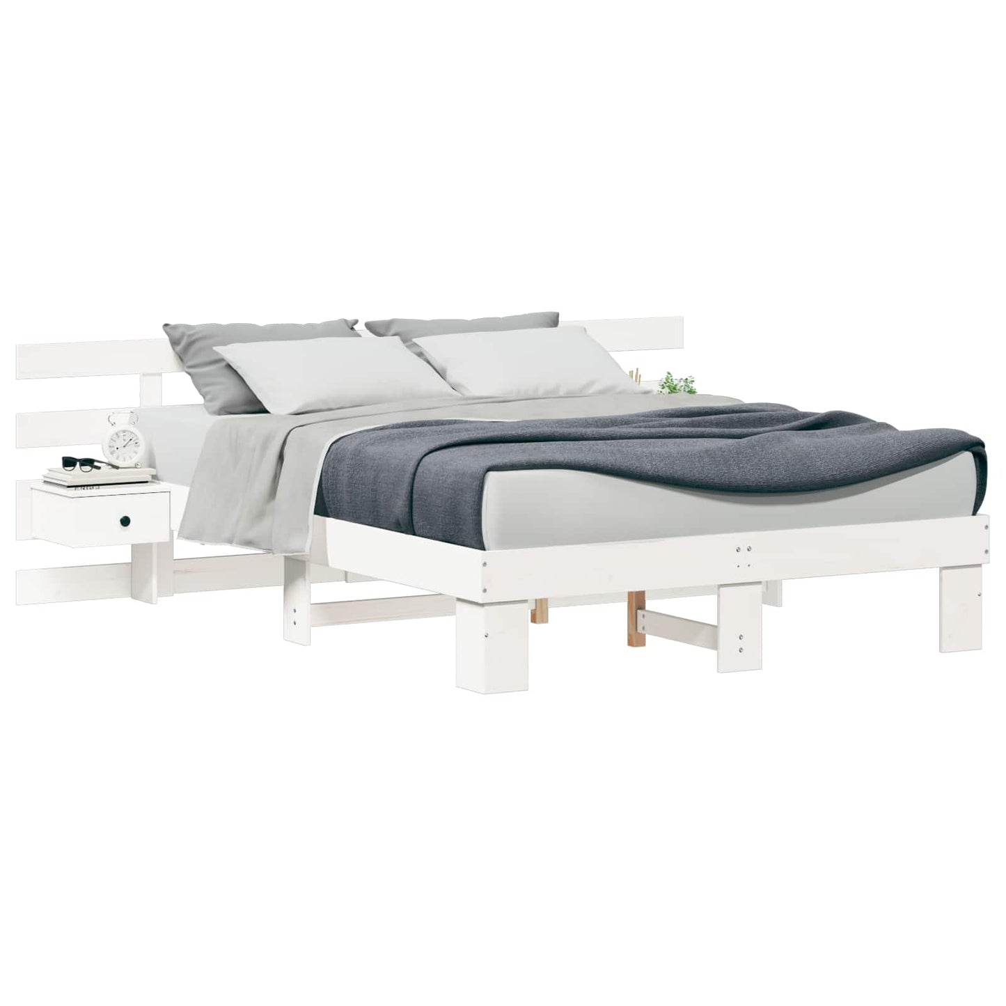 vidaXL Bed Frame with Headboard White 150 x 200 cm Solid Pine Wood 2