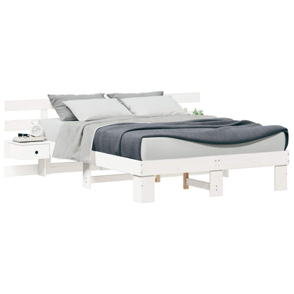 vidaXL Bed Frame with Headboard White 150 x 200 cm Solid Pine Wood 2