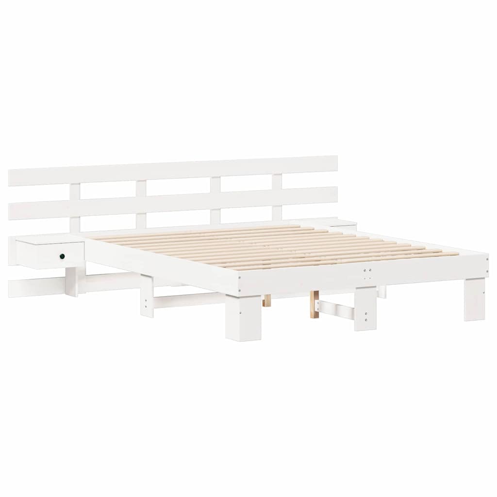 vidaXL Bed Frame with Headboard White 150 x 200 cm Solid Pine Wood 4