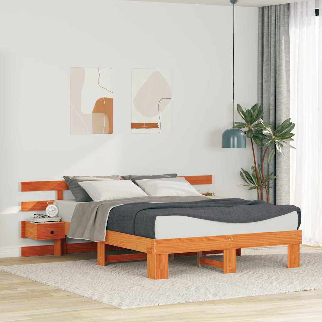 vidaXL Bed Frame with Headboard Brown 150 x 200 cm Solid Pine Wood 1