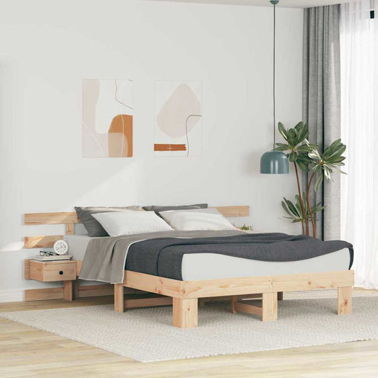 Bed Frame with Headboard Brown Solid Pine Wood Length 200 cm Natural 140 cm
