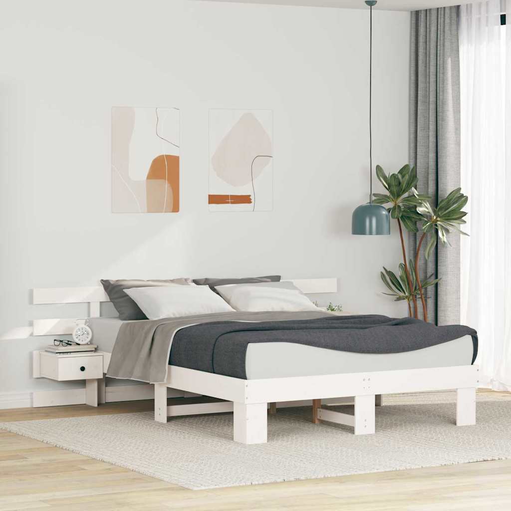 vidaXL Bed Frame with Headboard White 140 x 200 cm Solid Pine Wood 1