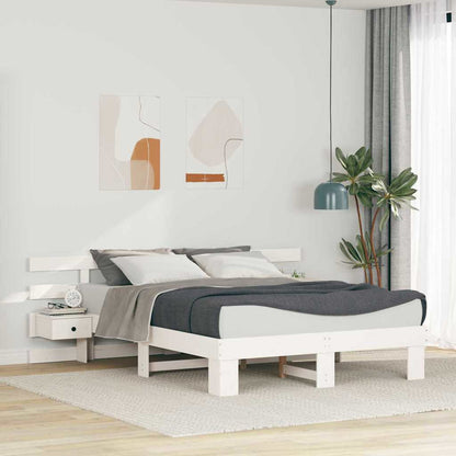 vidaXL Bed Frame with Headboard White 140 x 200 cm Solid Pine Wood 1