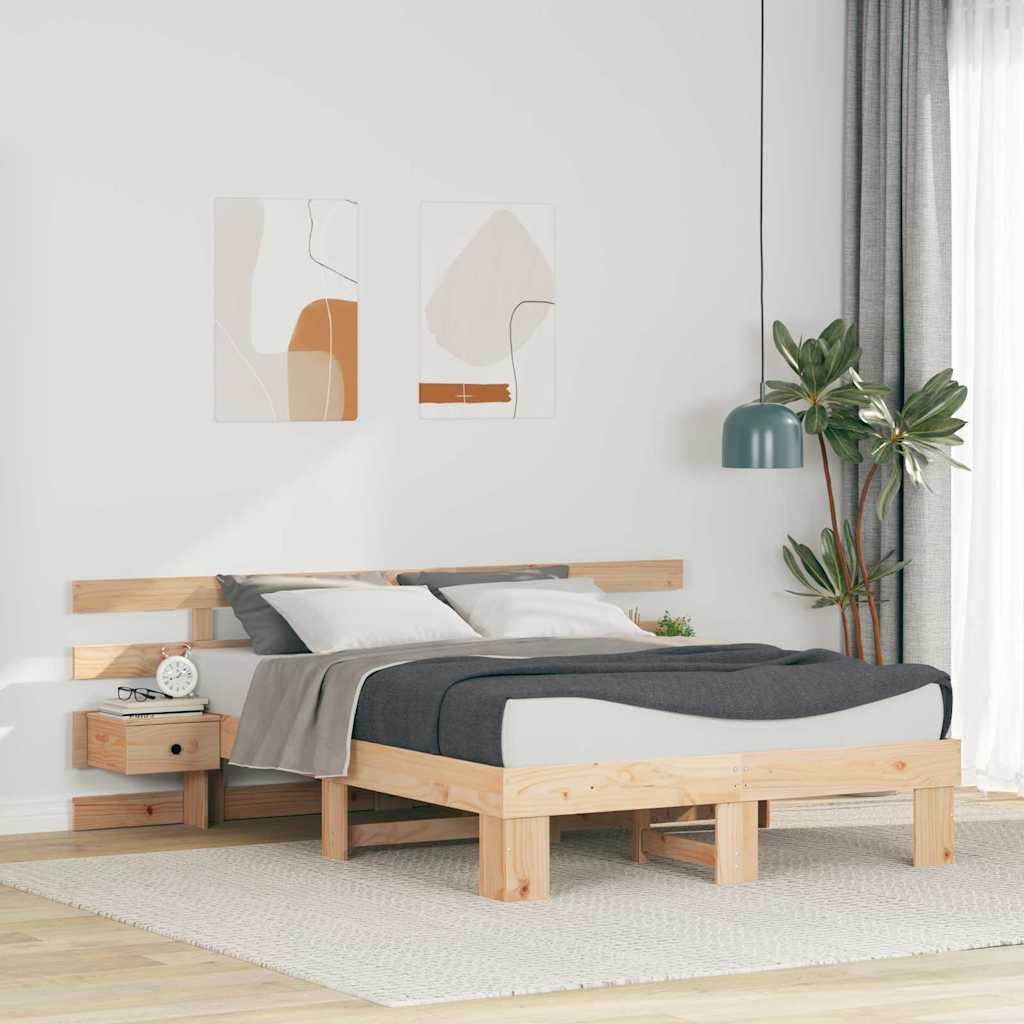 Bed Frame with Headboard Brown Solid Pine Wood Length 200 cm Natural 120 cm