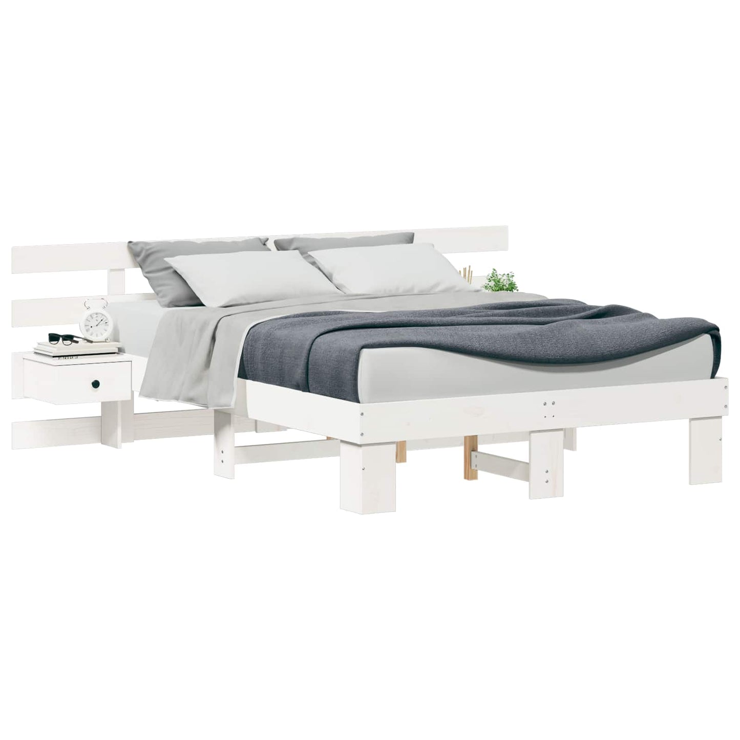 vidaXL Bed Frame with Headboard White 140 x 190 cm Solid Pine Wood 2