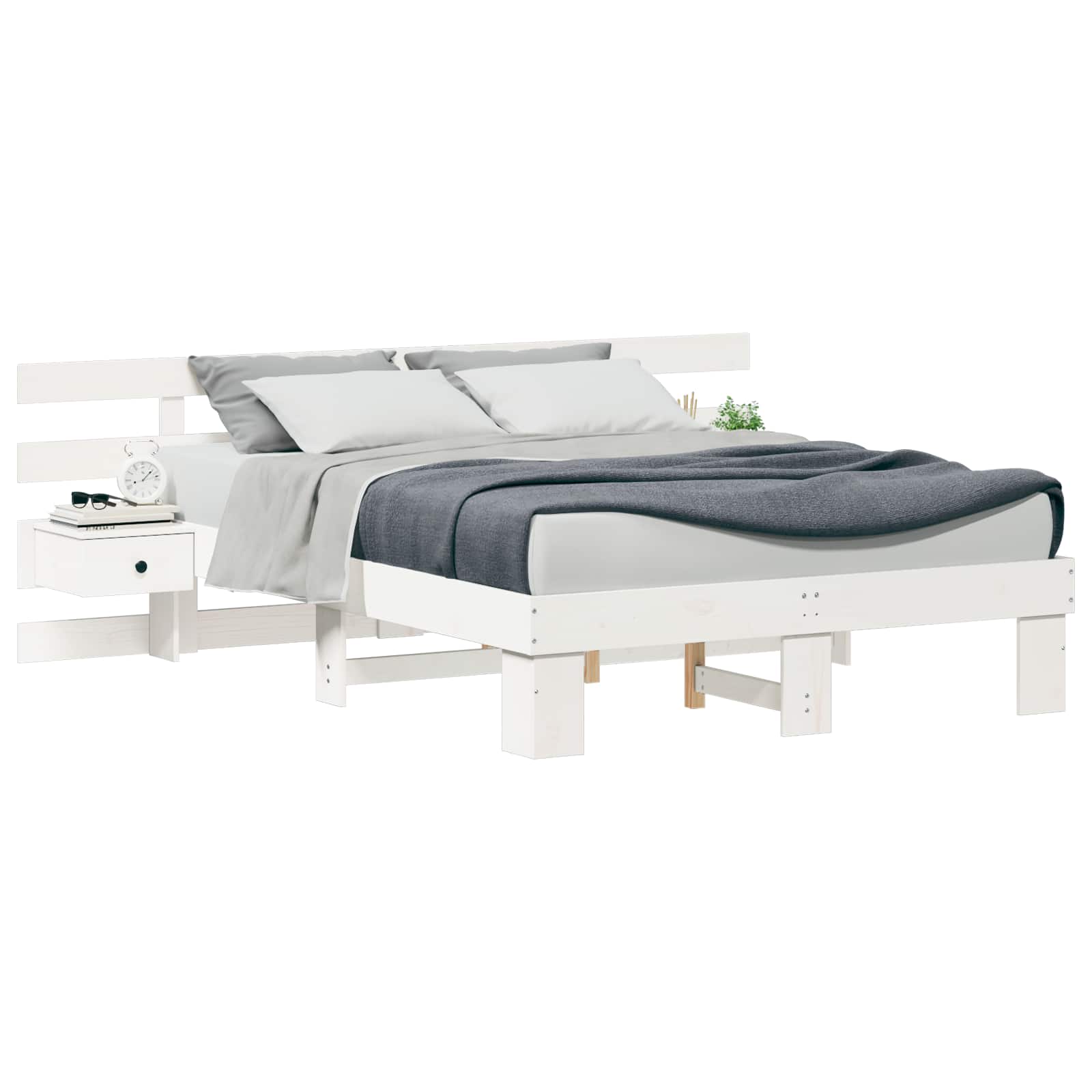 vidaXL Bed Frame with Headboard White 140 x 190 cm Solid Pine Wood 2