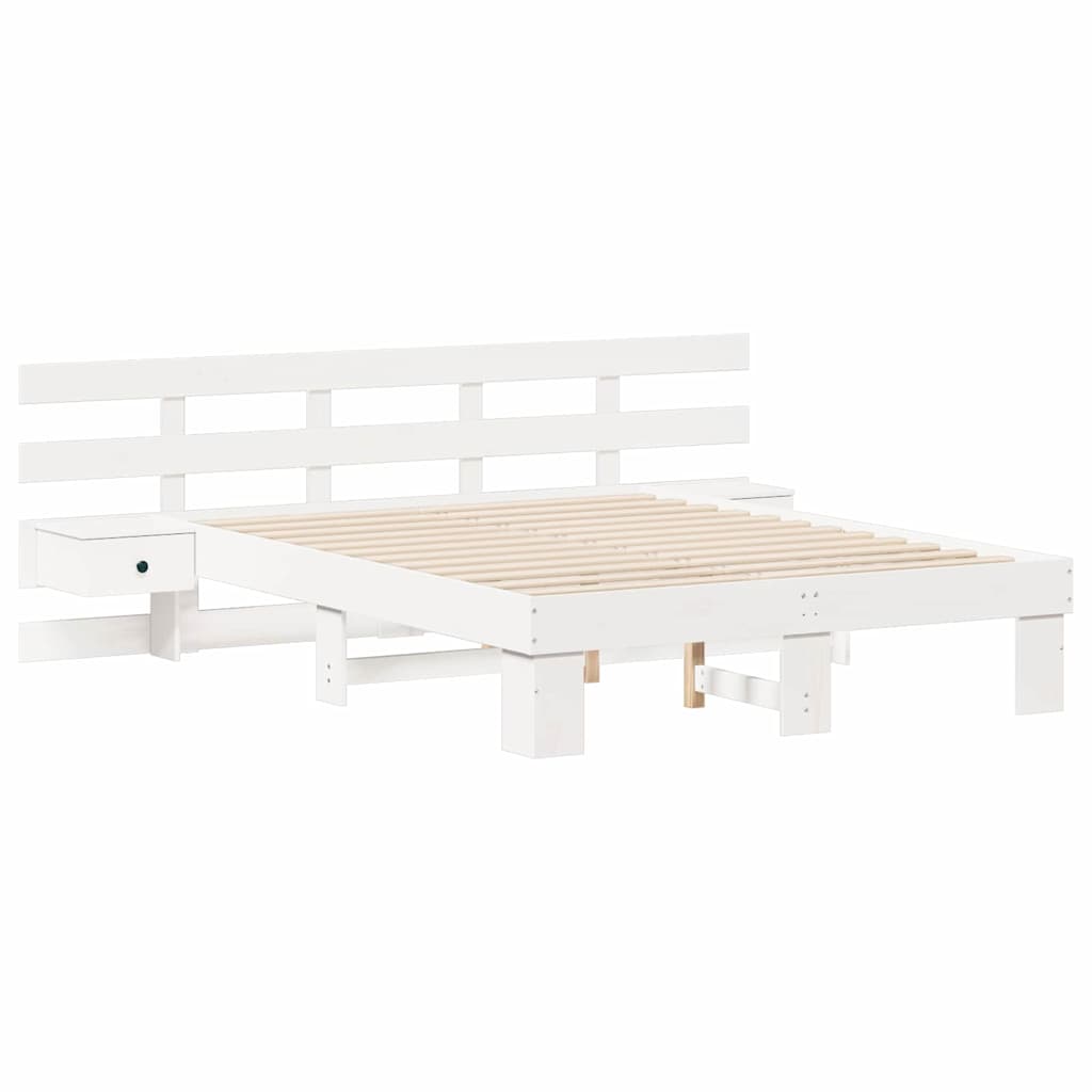 vidaXL Bed Frame with Headboard White 140 x 190 cm Solid Pine Wood 4