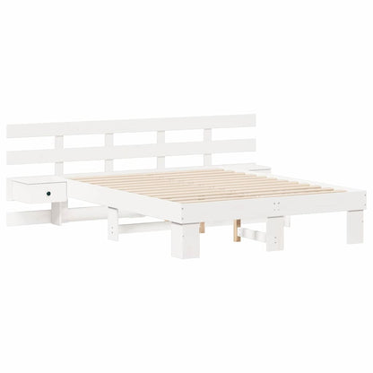 vidaXL Bed Frame with Headboard White 140 x 190 cm Solid Pine Wood 4