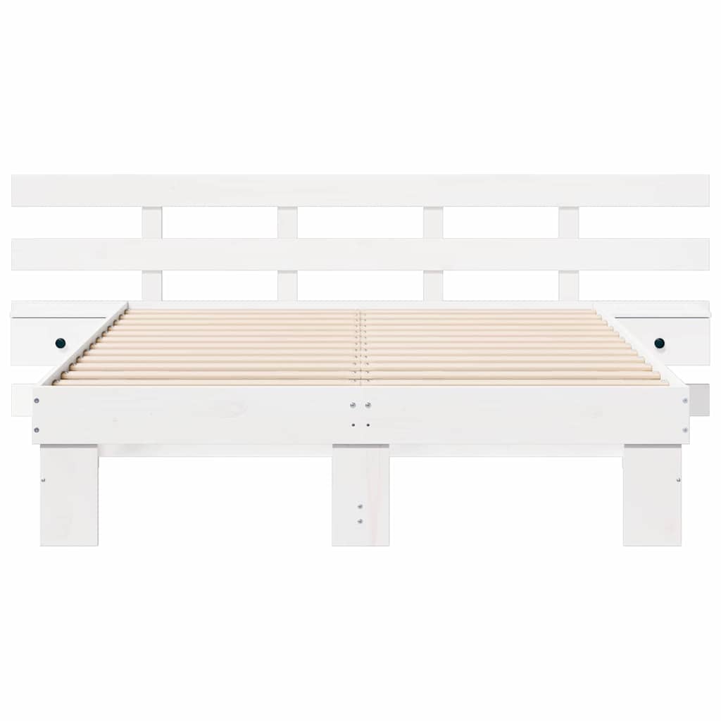 vidaXL Bed Frame with Headboard White 140 x 190 cm Solid Pine Wood 5
