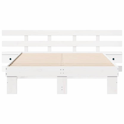 vidaXL Bed Frame with Headboard White 140 x 190 cm Solid Pine Wood 5