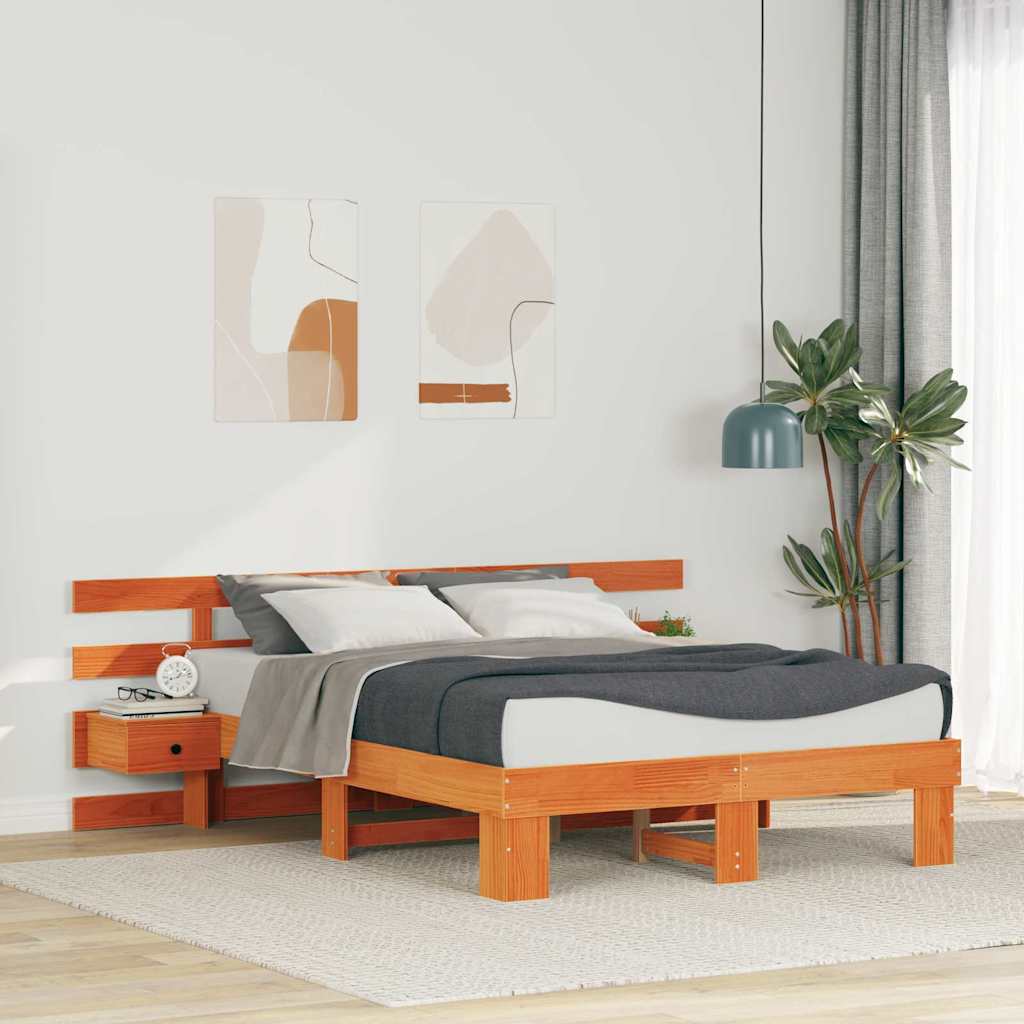 vidaXL Bed Frame with Headboard Brown 140 x 190 cm Solid Pine Wood 1