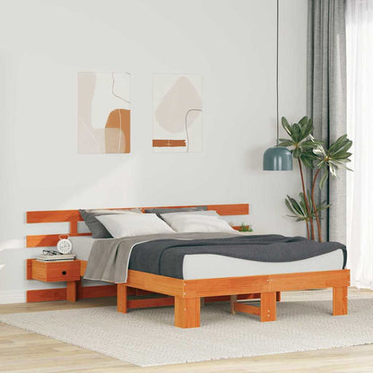 vidaXL Bed Frame with Headboard Brown 140 x 190 cm Solid Pine Wood 1