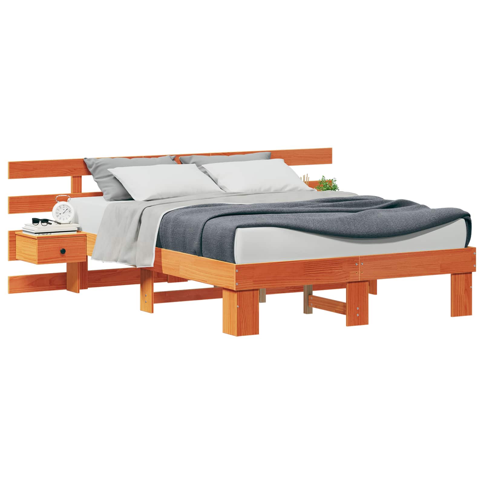 vidaXL Bed Frame with Headboard Brown 140 x 190 cm Solid Pine Wood 2