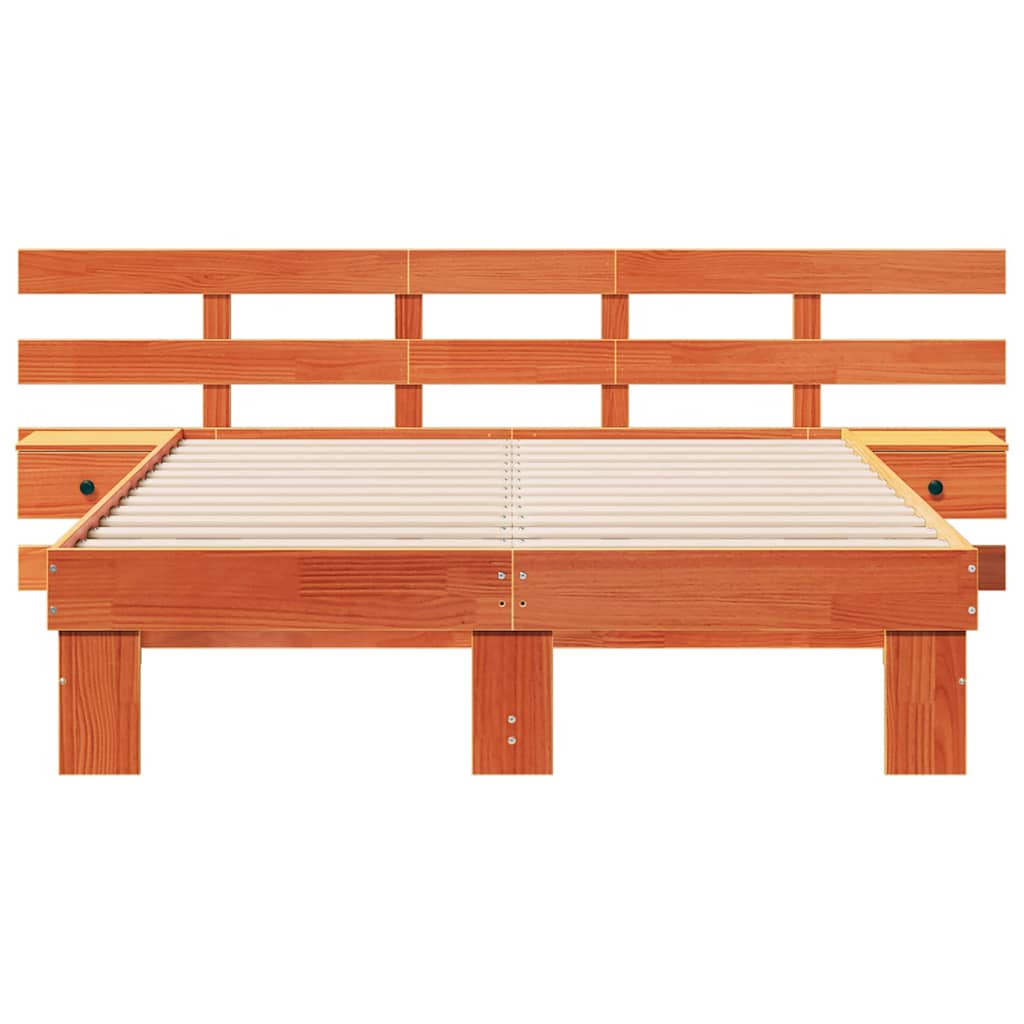 vidaXL Bed Frame with Headboard Brown 140 x 190 cm Solid Pine Wood 5