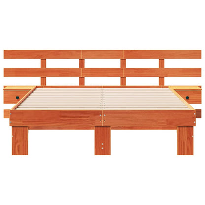 vidaXL Bed Frame with Headboard Brown 140 x 190 cm Solid Pine Wood 5