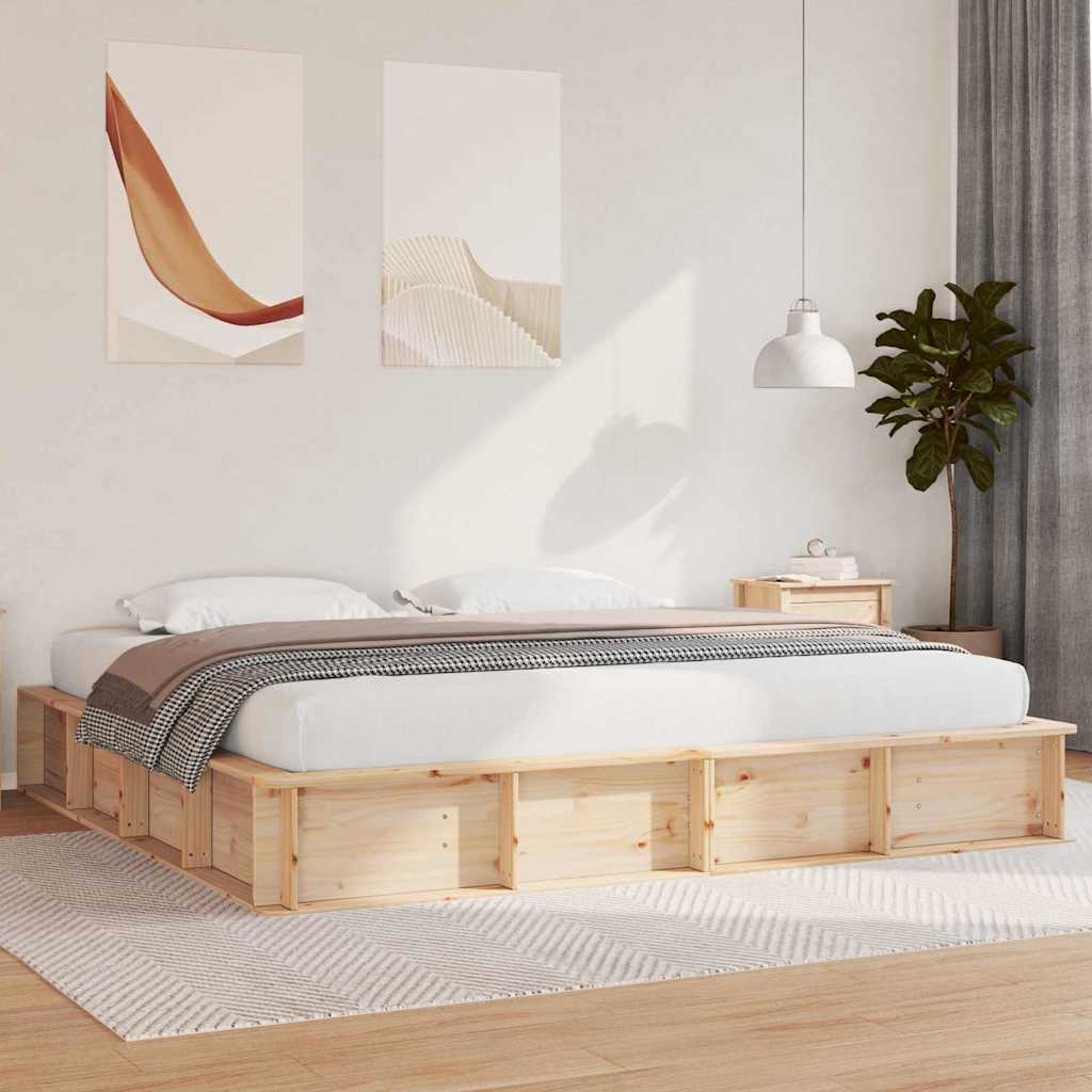 vidaXL Bed Frame Brown 200 x 200 cm Solid Pine Wood 1