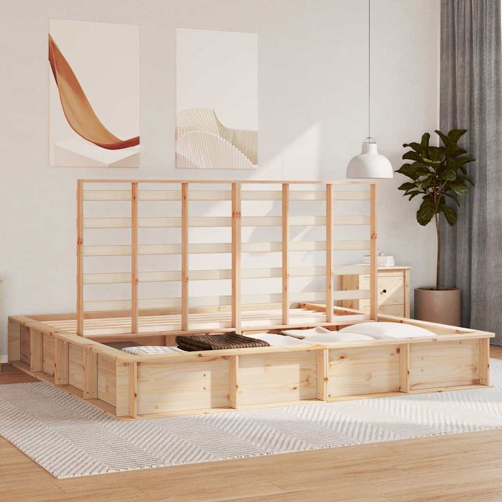 vidaXL Bed Frame Brown 200 x 200 cm Solid Pine Wood 3
