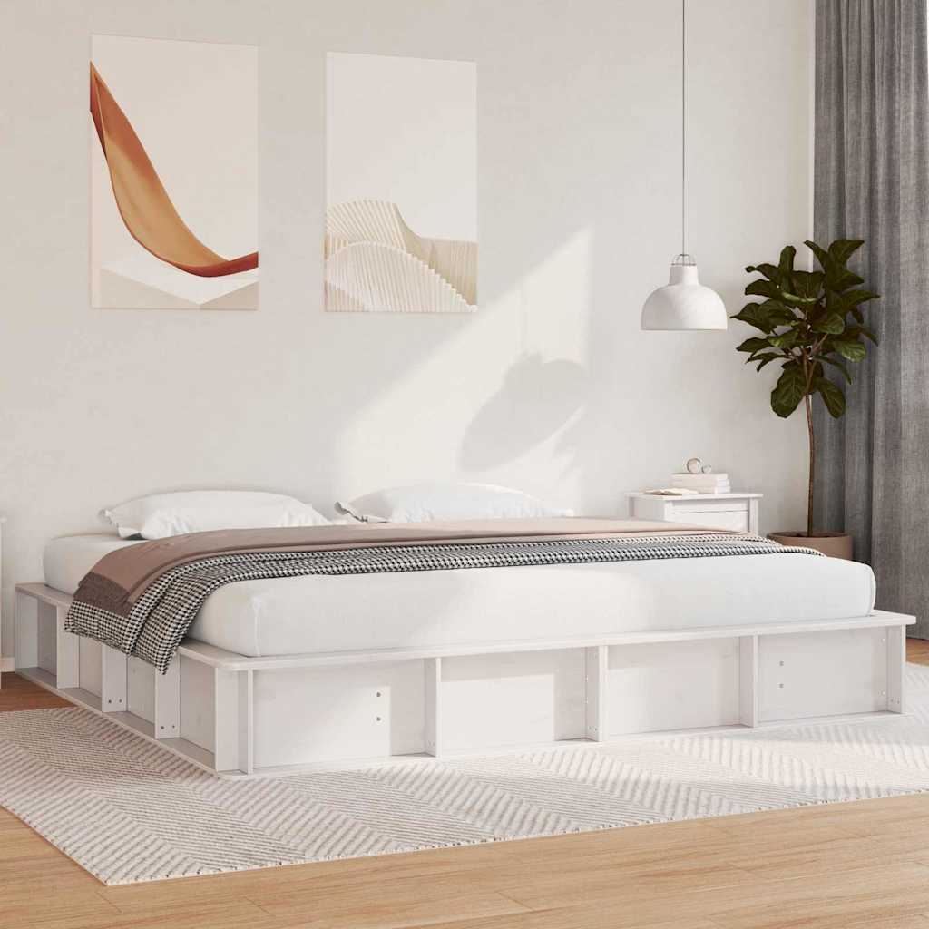 vidaXL Bed Frame White 200 x 200 cm Solid Pine Wood 1