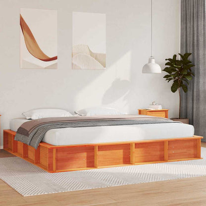 vidaXL Bed Frame Wax Brown 200 x 200 cm Solid Pine Wood 1