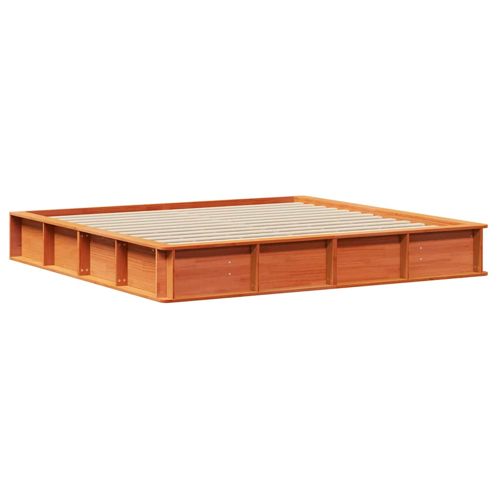 vidaXL Bed Frame Wax Brown 200 x 200 cm Solid Pine Wood 4