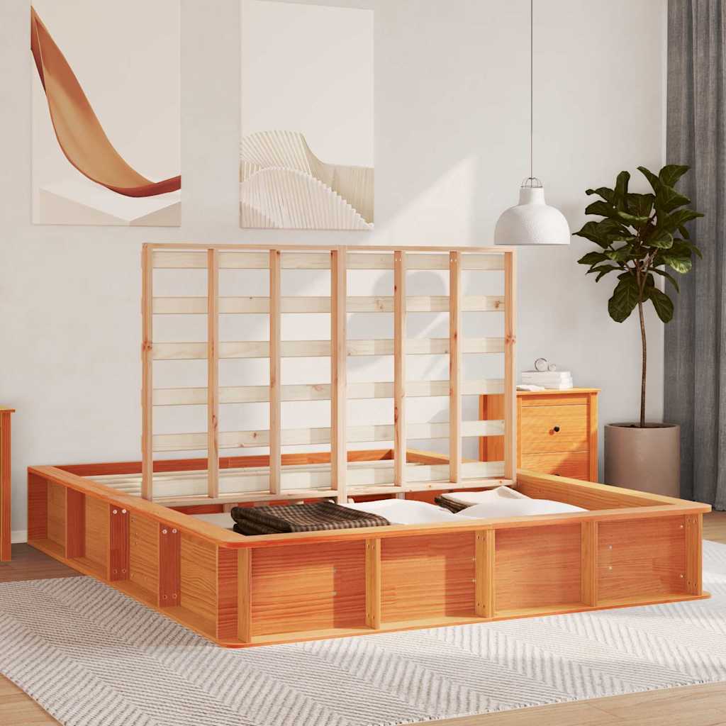 vidaXL Bed Frame Wax Brown 160 x 200 cm Solid Pine Wood 3