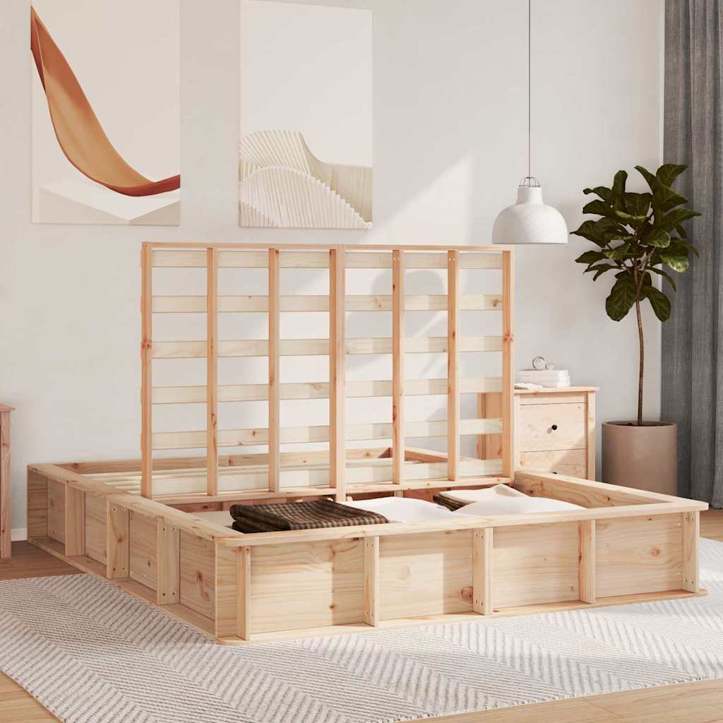 Bed Frame Brown Solid Pine Wood Length 200 cm Natural 150 cm